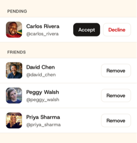 Mirlo friends and connections screen